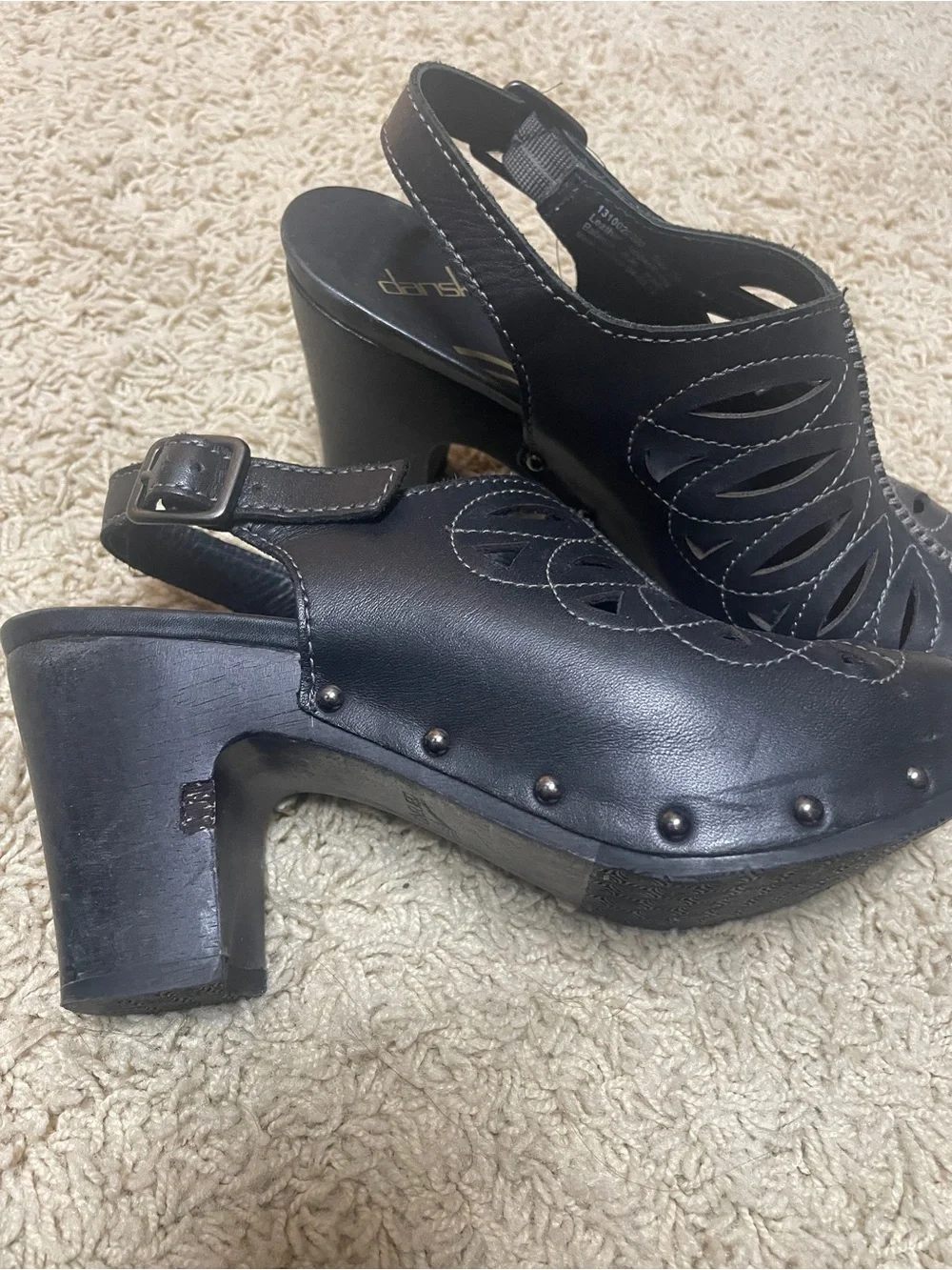 Dansko Black Leather Cutout Slingback Heels